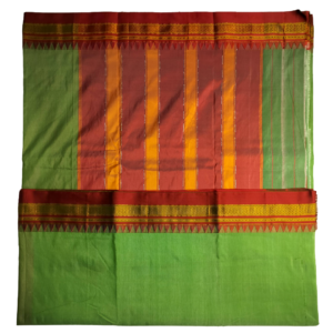 premium ilkal cotton silk temple border saree pasta green