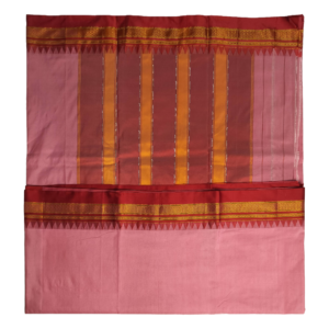 premium ilkal cotton silk temple border saree – light red