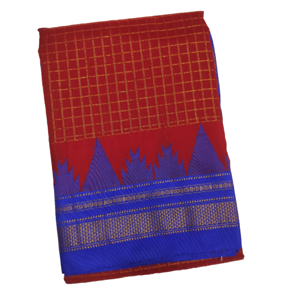 Premium Ilkal Tana Silk Zari Checks Saree with Gadwal Temple Border