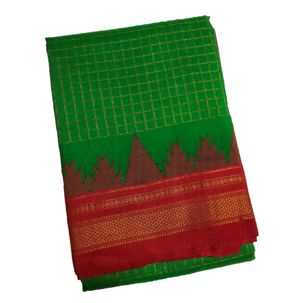 Premium Ilkal Tana Silk Zari Checks Saree with Gadwal Temple Border